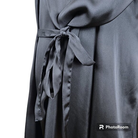 UMA RAQUEL DAVIDOWICZ Romulu Faux Waist Tie Draped Satin Black Dress - Picture 6 of 10